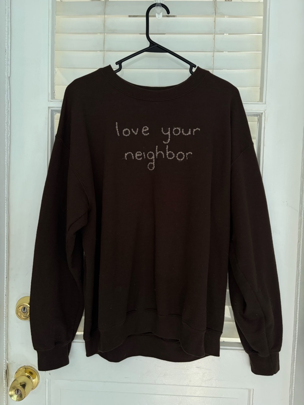 Hand Stitched 'Love Your Neighbor' Gildan Sweatshirt